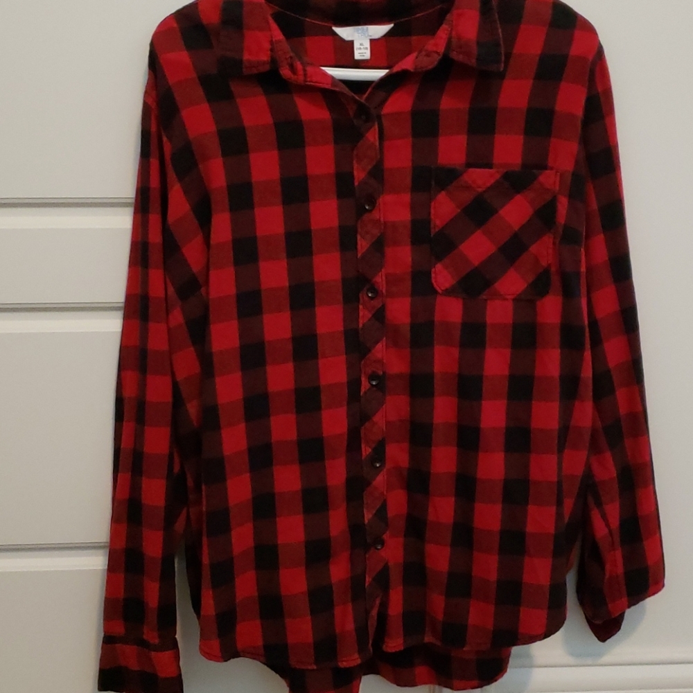Time and Tru Red Plaid Button Up